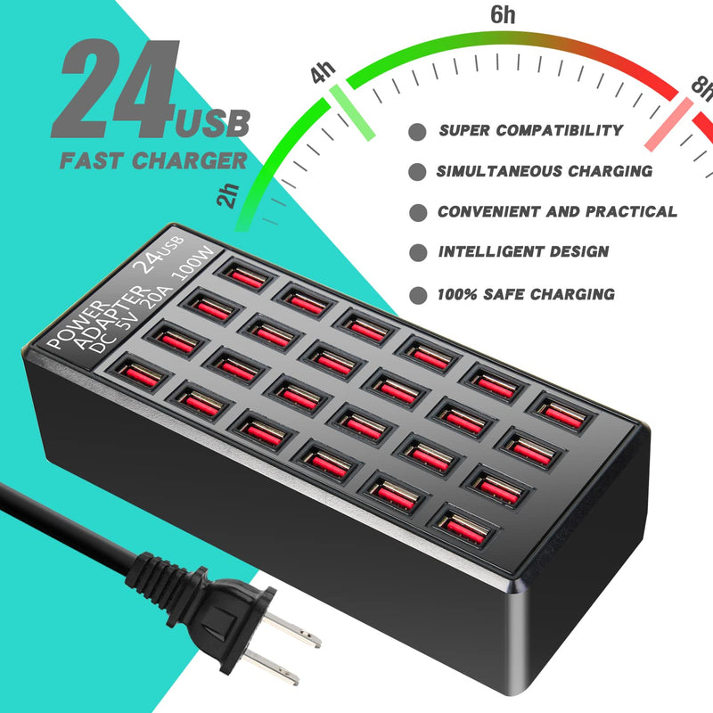 [Australia - AusPower] - 100w 24(20A) Port USB Fast Charging Station,Travel Desktop USB Rapid Charger,Multi Ports Charging Station Organizer for iPhone,Ipad,Samsung and More Devices,fit School,mall,Hotel,Shop 