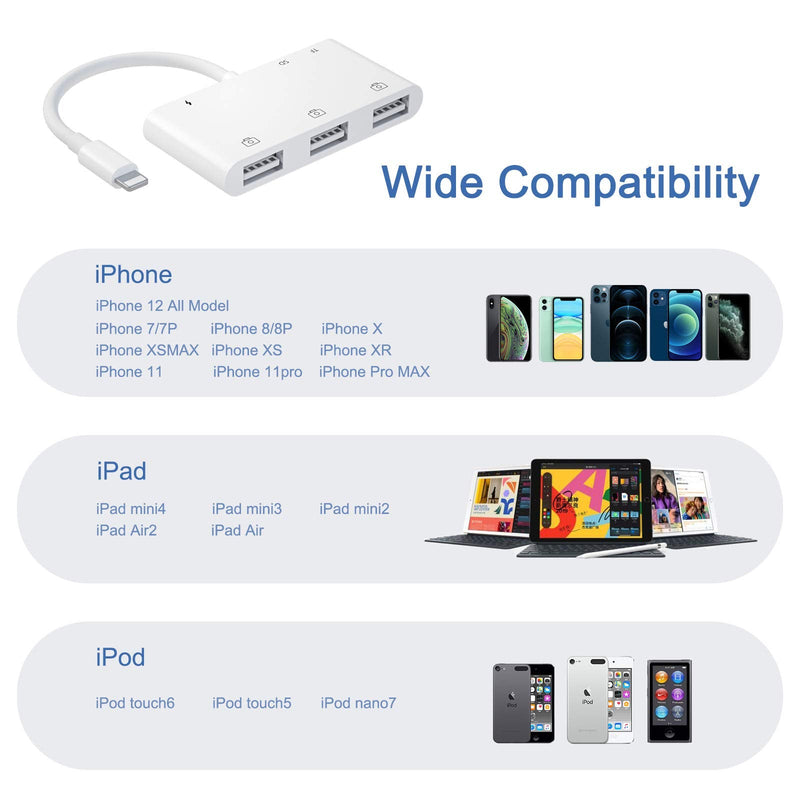 [Australia - AusPower] - FEINODI USB Camera Adapter for iPhone, 6 in 1 USB Female OTG Adapter, Lightning to USB Adapter SD Card Reader for iPhone/iPad/iPod, with Charging Port, Support iOS 15 