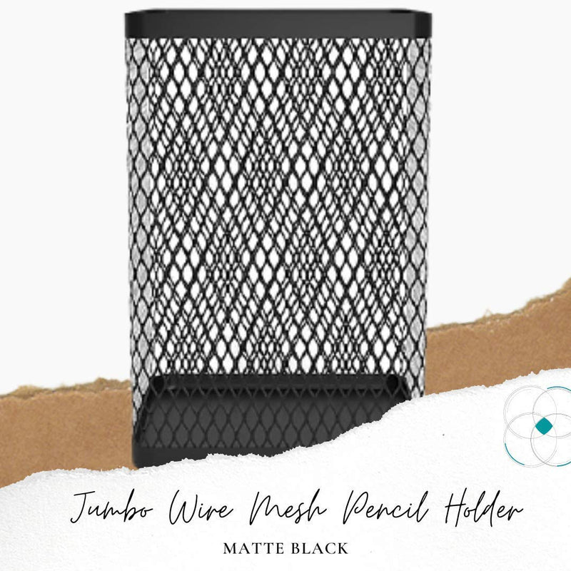 [Australia - AusPower] - 1InTheOffice Pencil Cups for Desk, Jumbo Pencil Holder, Stackable Wire Mesh Jumbo Pencil Holder, Matte Black 2 pack 