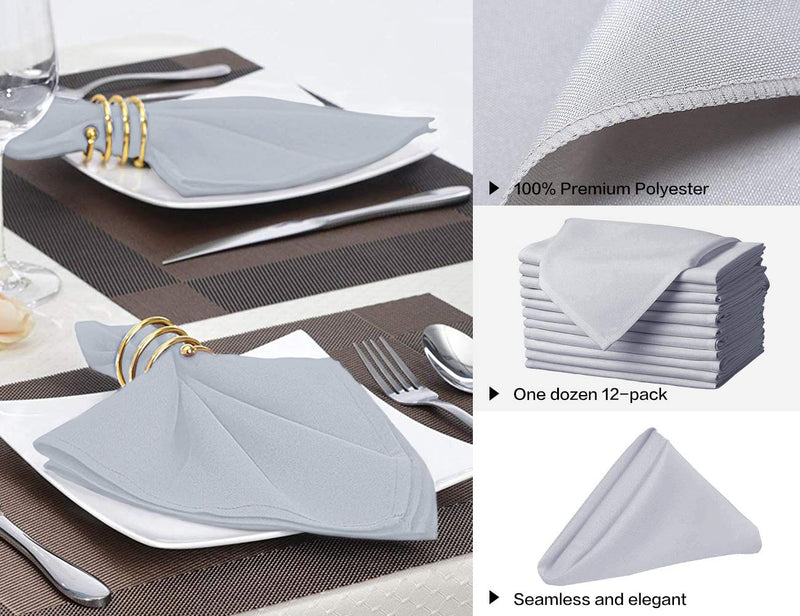 [Australia - AusPower] - Surmente 17-Inch Polyester Cloth Napkins Linen Dinner Napkins - Set of 12 for Weddings, Banquets, or Restaurants (1-Dozen) (Silver) Silver 