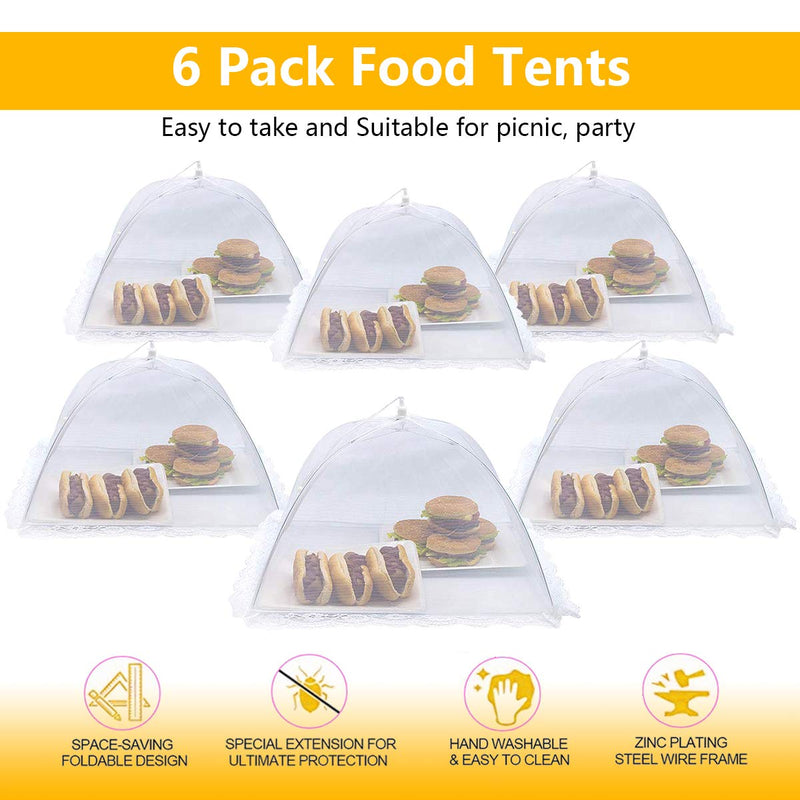 [Australia - AusPower] - Lauon Food Cover Mesh Food Tent, 17"x17", 6 Pack, White Nylon Covers, Pop-Up Umbrella Screen Tents, Patio Bug Net for Outdoor Camping, Picnics, Parties, BBQ, Collapsible and Reusable 