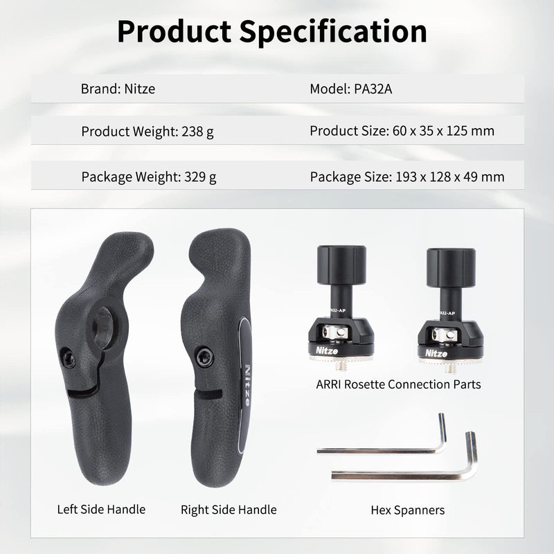 [Australia - AusPower] - Nitze Side Handle Kit with ARRI Rosette, Left Side Handle, Right Side Handle for Smartphone Cage, iPad Cage and Monitor Cage - PA32A 