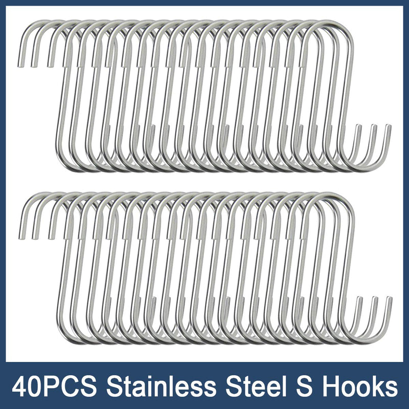 [Australia - AusPower] - 40 Pack S Hooks - Stainless Steel Heavy Duty S Hooks for Hanging pots, Pans, Plants, Coffee Mugs, Towels in Kitchen and Bathroom, Coat, Bag, Work Shop, Perfect Rack Hooks 40-Pack(2.75 Inch) 
