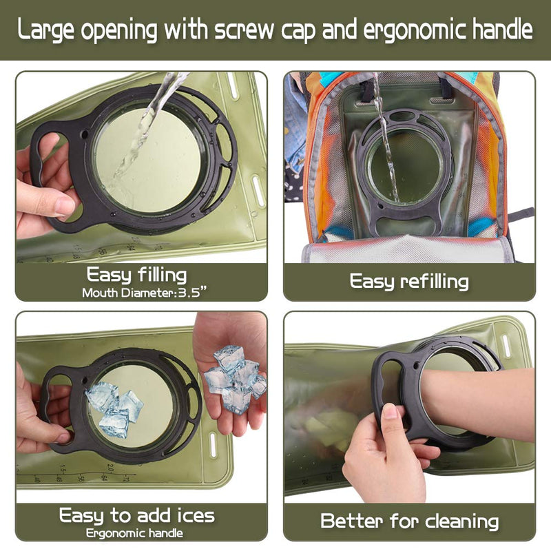 [Australia - AusPower] - Hydration Bladder 2L Leakproof 2 Liter Water Reservoir, BPA Free Military Green Water Storage Bladder Bag with Insulated Tube, Hydration Backpack Replacement for Outdoor Hiking Camping Running Cycling 2 Liter hydration bladder (Green) 
