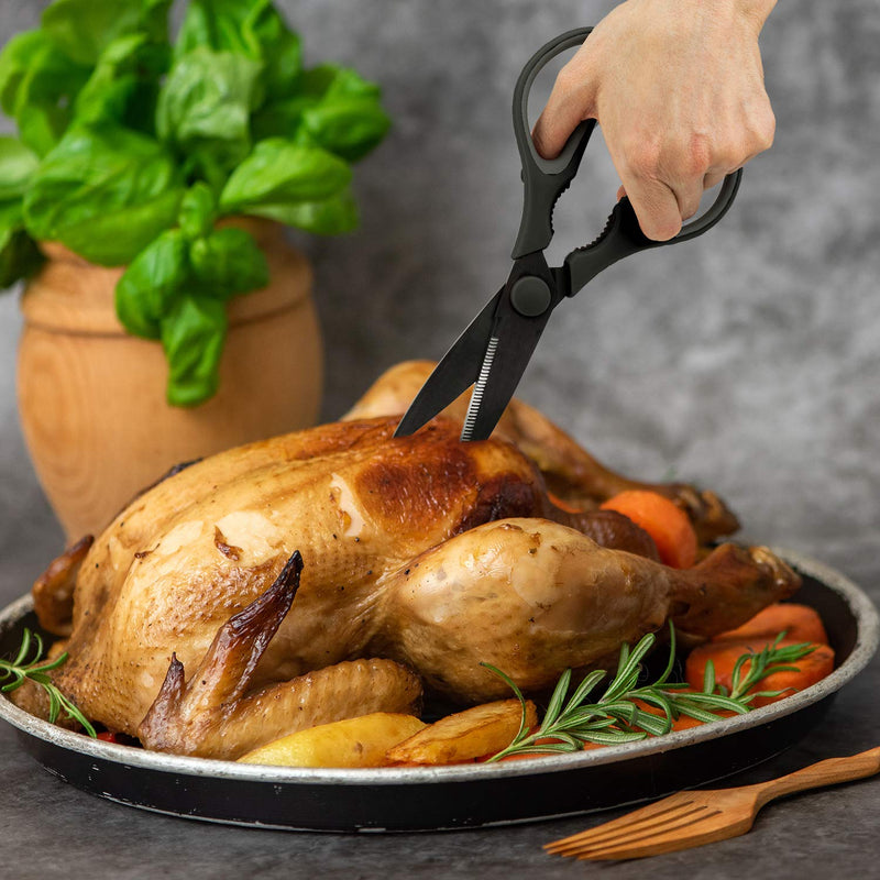 [Australia - AusPower] - Country Kitchen Set of 2 Kitchen Scissor - Stainless Steel Kitchen Shears, Cooking Scissors for Cutting Meat, Chicken, Herbs and Produce with Blade Cover and Soft Grip Handles - Black 