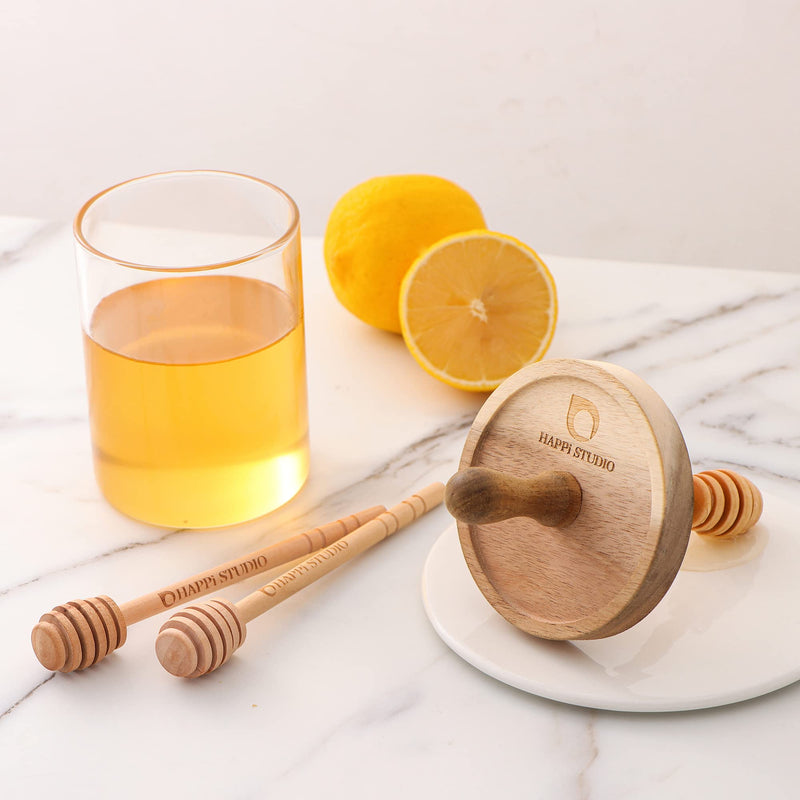 [Australia - AusPower] - HAPPi STUDIO Airtight Honey Pot - 13 Oz Honey Jar - Honey Jar and Dipper Set - Honey Jars with Dipper - Honey Dipper Stick and Jar Set - Honey Dispenser - Honey Containers - Glass Honey Holder 
