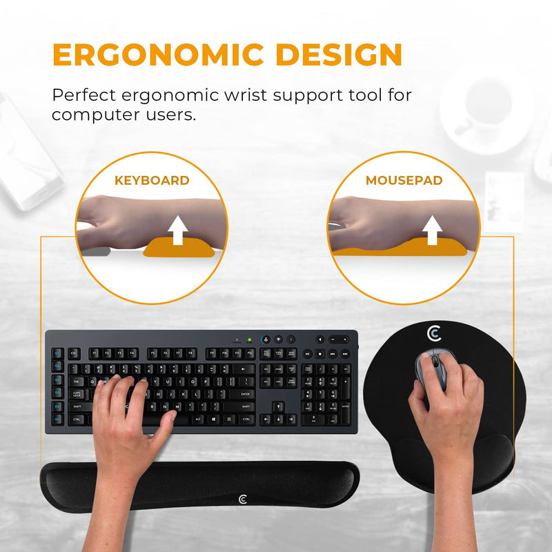 [Australia - AusPower] - Wrist Rests for Keyboard and Mouse Pad Set - Memory Foam Cushion, Black - Ergonomic Wrists Hand Arm Rest Support for Laptop Computer Desk and Gaming - Carpal Tunnel Syndrome Relief Original 
