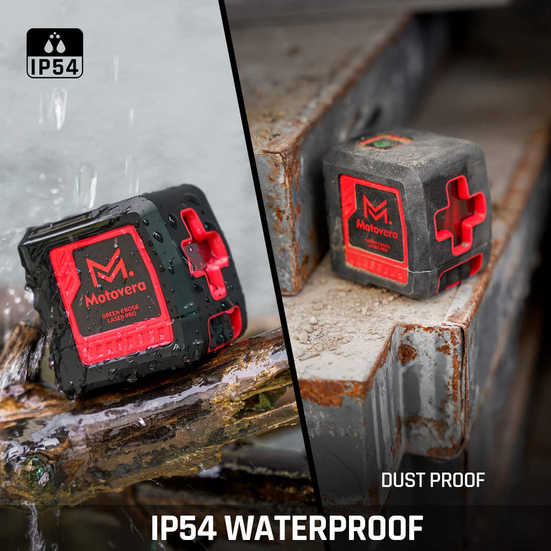 [Australia - AusPower] - Self Leveling Laser Level, Motovera 100ft/30m Laser Level Self leveling Green Cross Line, 4 Brightness Adjustment, Manual Self leveling and Pulse Mode, IP54 Waterproof Battery Carrying Bag Included 2Line-Green 
