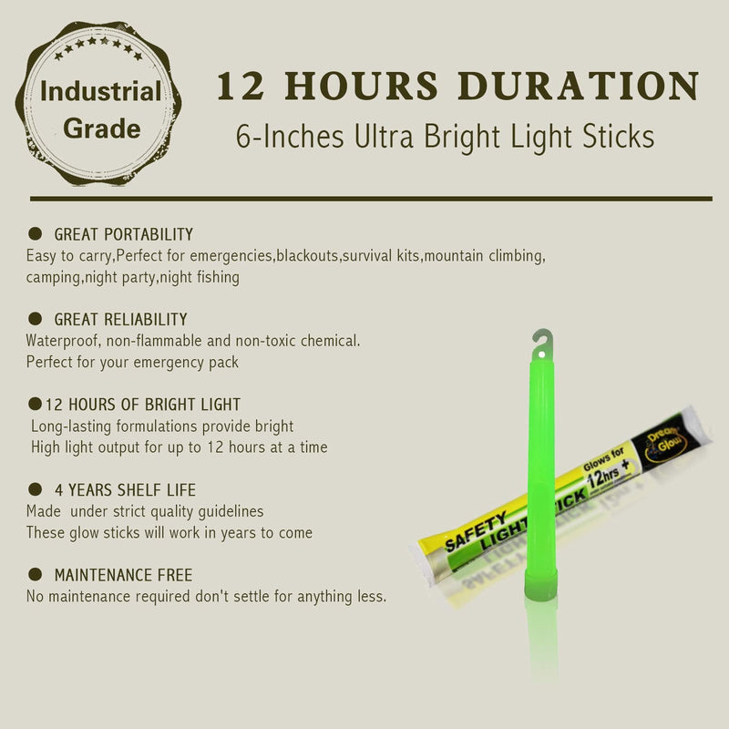 [Australia - AusPower] - Industrial Grade Glow Sticks(12-20PCS)/ 6 inches Ultra Bright Light Sticks - Emergency Light Sticks for Camping Accessories, Hurricane Supplies,Earthquake, Survival Kit and More - Lasts Over 12 Hours 