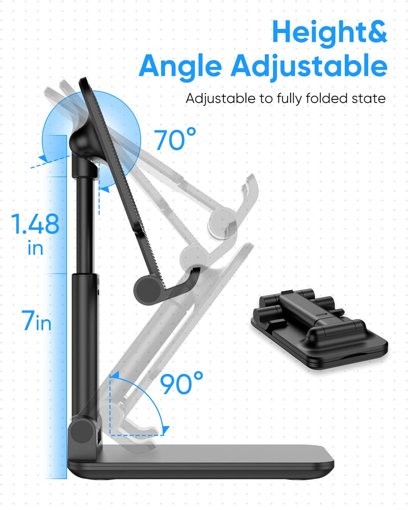 [Australia - AusPower] - Adjustable Cell Phone Stand, Foldable Phone Holder Tablet Stand for Desk, Angle Height Adjustable Cell Phone Stand Compatible with Phone 11 Pro Xs Xs Max Xr, iPad Mini,Tablets Black 