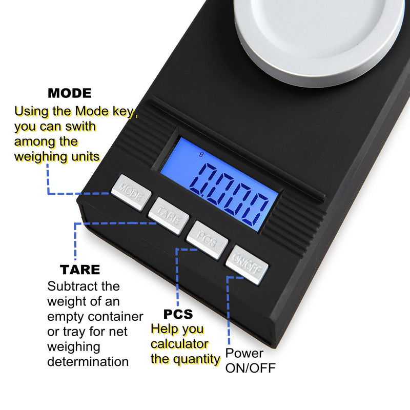 [Australia - AusPower] - 50g/1.7637oz High Precision Digital Milligram Scale, 0.001g /0.0001oz Accuracy, Portable Jewelry Scale Digital Weight with Calibration Weights Tweezers and Weighing Pans 