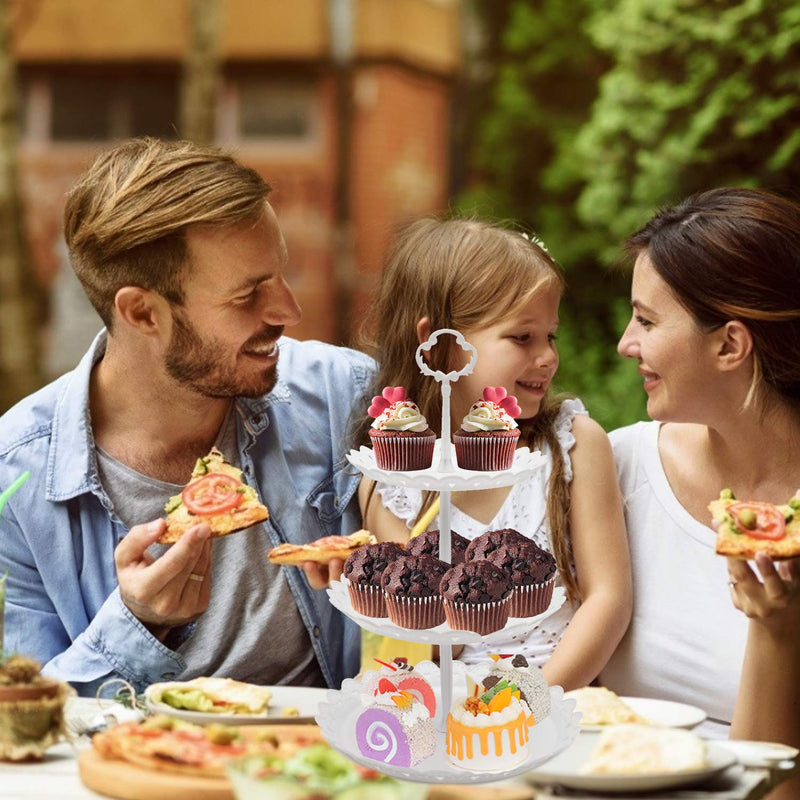 [Australia - AusPower] - 2 Pcs 3-Tier Cupcake Stand Fruit Plate Cakes for Wedding Home Birthday Tea Party Serving Platter(White) White 