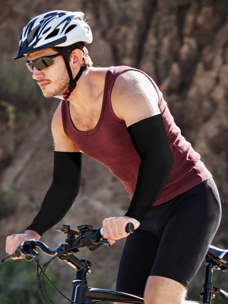 [Australia - AusPower] - 4 Pairs Plus Size Arm Sleeves for Men and Women UV Sun Protection Sleeves to Cover Arms Oversized Cooling Compression Sleeves Black 