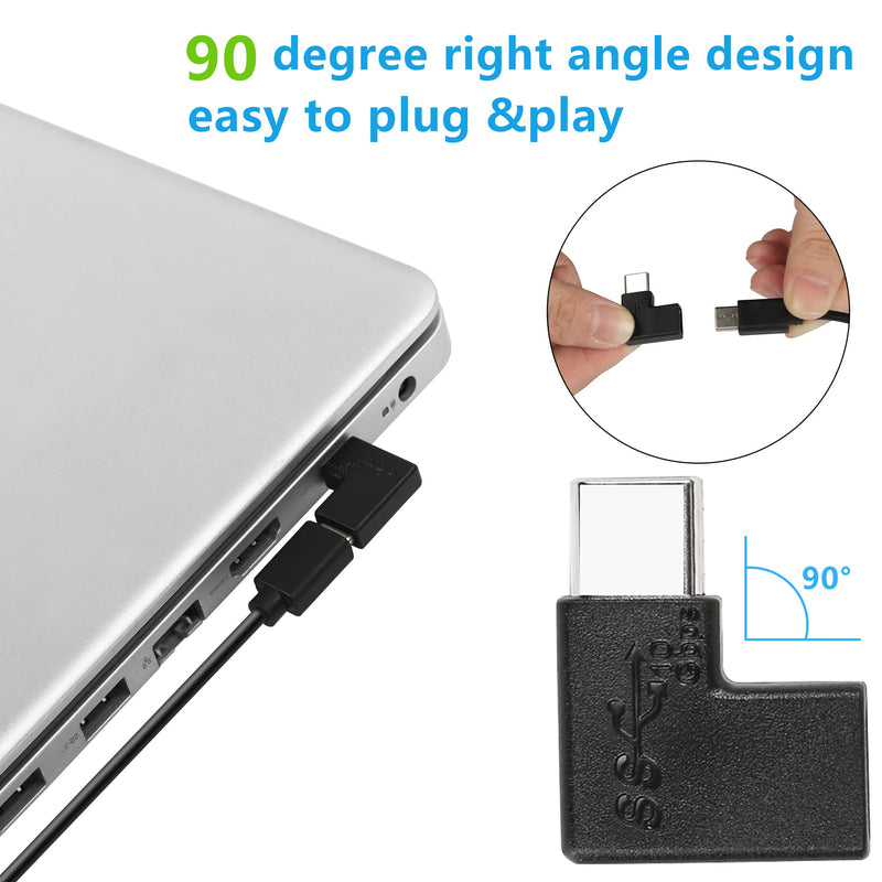 [Australia - AusPower] - GELRHONR Right Angle USB C Extension Adapter,90Degree Right & Left Angled USB 3.1 Type C Gen 2 (10Gbps) Connector,Support Charging Data Transmission,for Laptop,Tablet,Mobile Phone-2Pack 