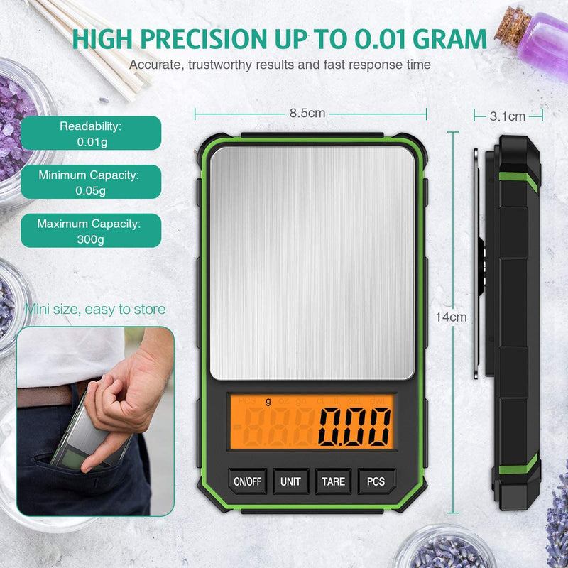 [Australia - AusPower] - ORIA Digital Pocket Scale, Electronic Smart Scale, 300g /0.01g Digital Mini Scale, 100g Calibration Weight, 6 Units, LCD Backlit, Auto Off, Tare, Battery Included 