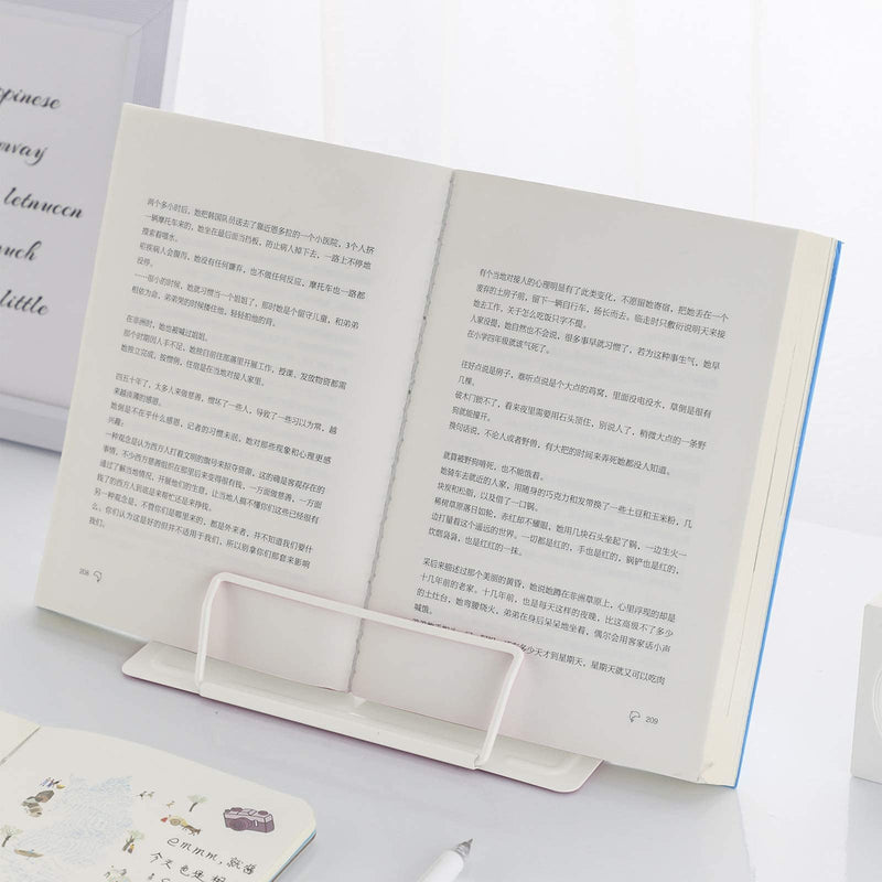 [Australia - AusPower] - MSDADA Book Stand Metal Reading Rest Book Holder Adjustable Cookbook Documents Holder Portable Sturdy Bookstands for Recipes Textbooks Tablet Music Books with Page Clips Gifts for Girls (Milky White) Milky White 
