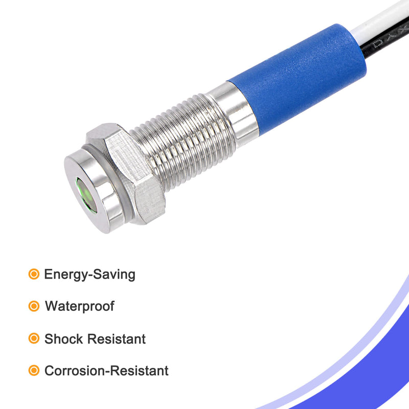 [Australia - AusPower] - MECCANIXITY Indicator LED Light 12V 6mm M6 Panel Mount Metal Waterproof Signal Lamp 130mm Wire with O Ring, Green 