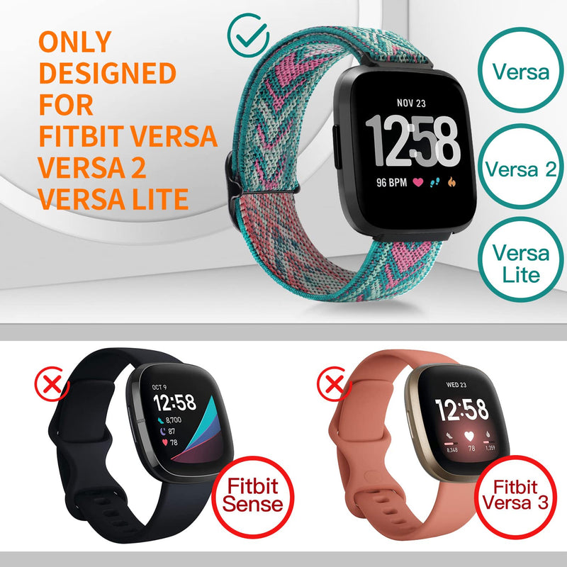 [Australia - AusPower] - Welltin 2 Pack Bands Compatible with Fitbit Versa / Fitbit Versa 2 / Fitbit Versa Lite for Women Men, Breathable Woven Fabric Strap, Adjustable Replacement Wristband for Fitbit Versa Smart Watch Black/Green Arrow One size 