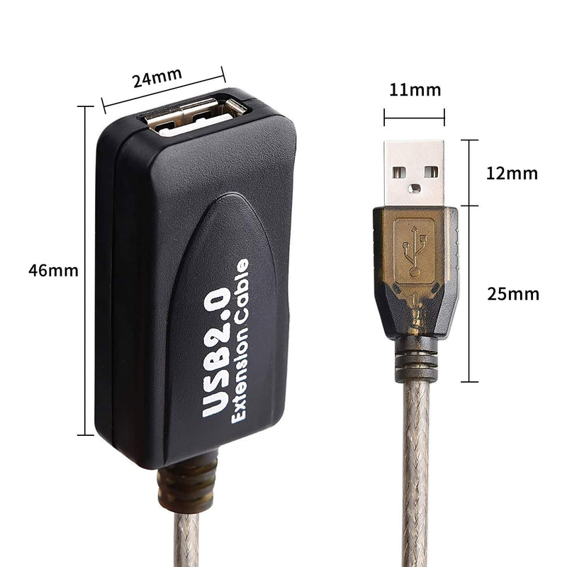 [Australia - AusPower] - LDKCOK USB 2.0 Type A Male to A Female Active Repeater Extension Cable 30ft, High Speed 480 Mbps (30FT-10M) Transparent black 