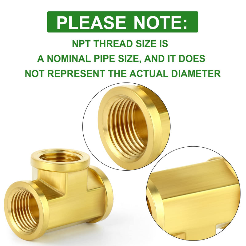 [Australia - AusPower] - TAISHER 5Pcs Brass Tee Fitting, 1/4" x 1/4" x 1/4" NPT Female Pipe Fittings 1/4" FNPT 5 
