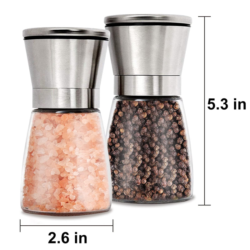 [Australia - AusPower] - Salt and Pepper Grinder Set, Adjustable Ceramic Salt Grinder & Pepper Grinder Refillable Pepper Mill and Salt Mill Set (2 Pack) 