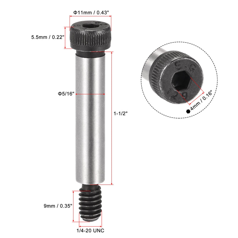 [Australia - AusPower] - uxcell Alloy Steel Hexagon Socket Head Shoulder Screws Bolts, 1-1/2" Shoulder Length, 5/16" Shoulder Dia, 1/4-20 Thread, 4pcs 1-1/2" x 5/16" 