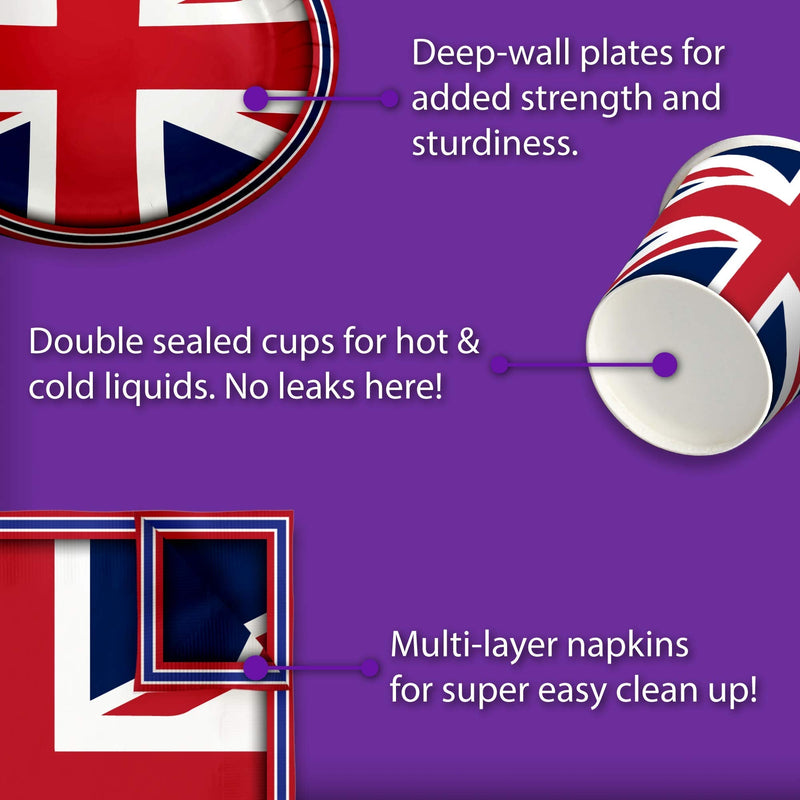 [Australia - AusPower] - Britain UK England British Flag Birthday Party Supplies Set Plates Napkins Cups Tableware Kit for 16 