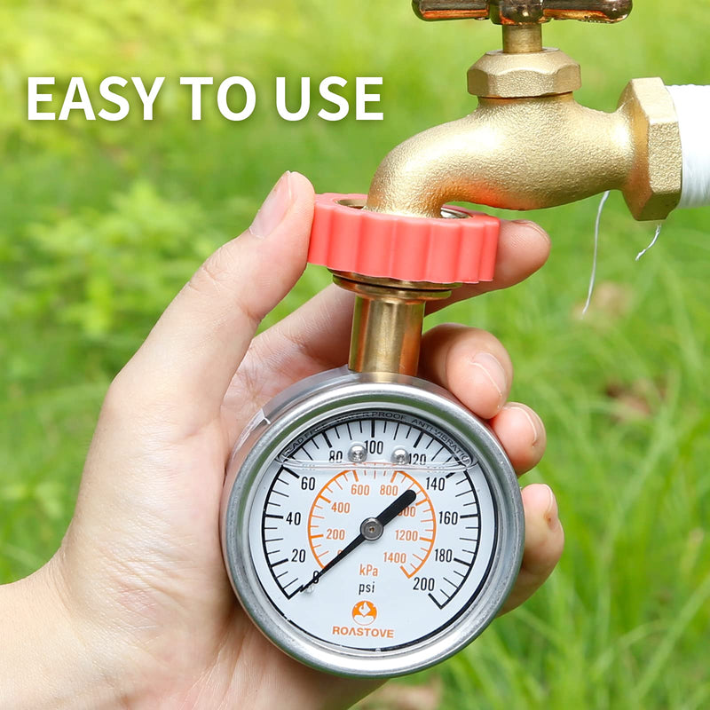 [Australia - AusPower] - Roastove 2-1/2" Lead-Free Water Proof Pressure Test Gauge,House Water Pressure Gauge,Garden Hose Pressure Gauge, 3/4" Female Hose Thread, 0-200 psi/kpa,Anti Vibration Glycerin Filled 