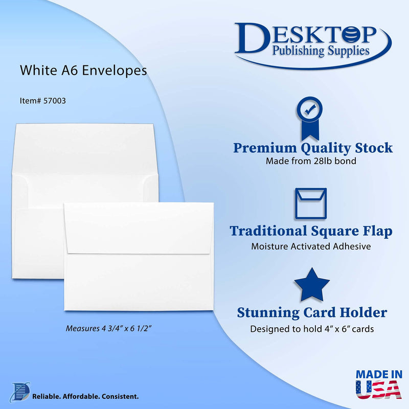 [Australia - AusPower] - 4" x 6" Envelopes for Invitations - Bright White A6 Envelopes (4 3/4" x 6 1/2") - Square Booklet Flap (100 Envelopes) 100 Envelopes 