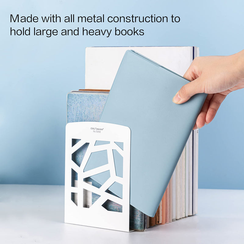 [Australia - AusPower] - Deli Book Ends, Bookends for Shelves, Non Skid Metal Bookend Heavy Duty, Art Design Book Ends, 1 Pair, White 