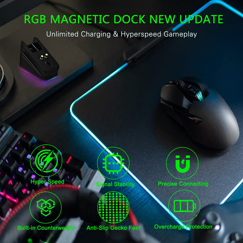 [Australia - AusPower] - Mouse Charging Dock for Razer Wireless Mouse Viper Ultimate Naga pro DeathAdder V2 Pro and Basilisk Ultimate Magnetic Charging RGB Lights Status Indicator Gecko Feet (RGB) 