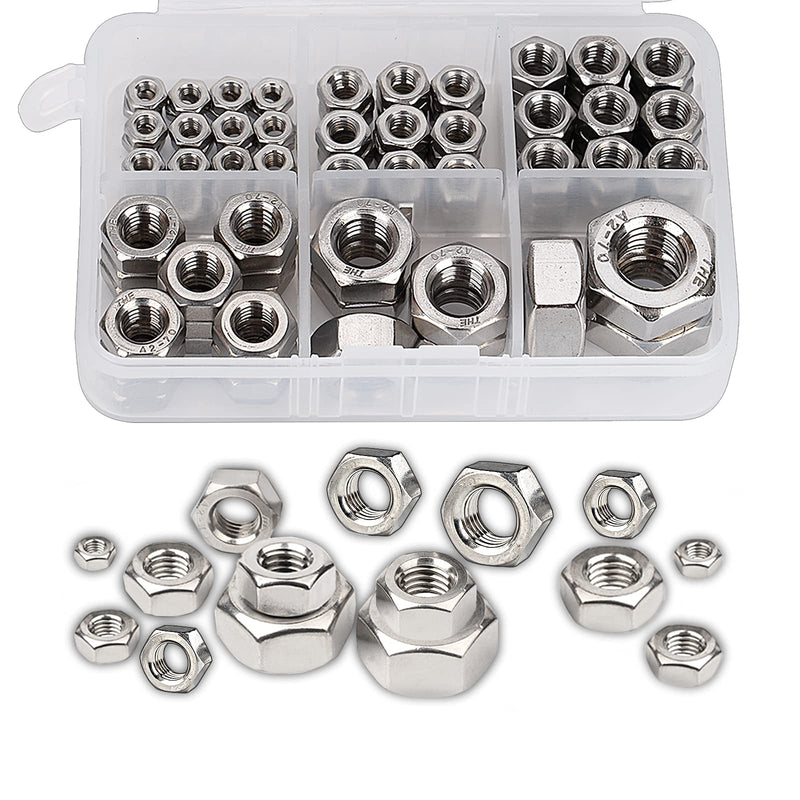 [Australia - AusPower] - TWCC 95 PCS Assorted Stainless Steel Hex Nuts Assortment Kit M3 M4 M5 M6 M8 M10 Metric Hex Nut Set Hardware 