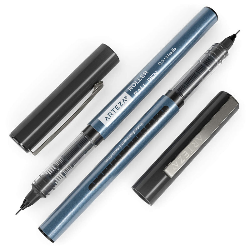 [Australia - AusPower] - Arteza Rollerball Pens Fine Point, Set of 20 Black Liquid Ink, Extra Fine 0.5 mm Needle Tip Pen, Make Precise Lines, Office Supplies for Writing, Notetaking, and Drawing 20 pack - 0.5 mm 