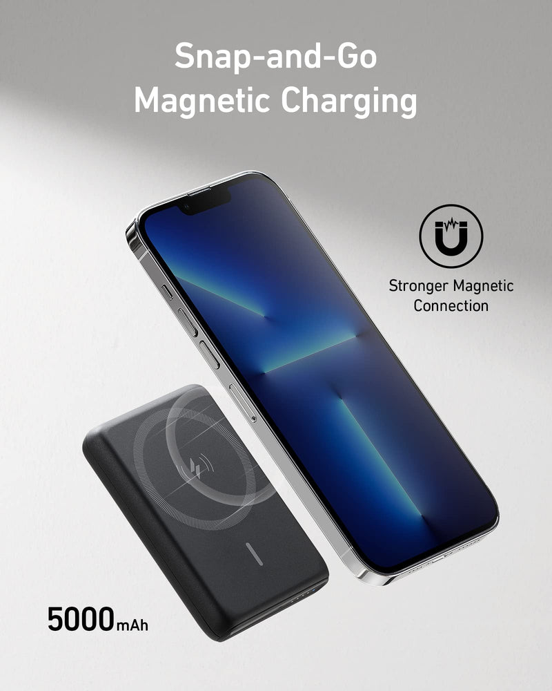 [Australia - AusPower] - Anker 521 Magnetic Battery (PowerCore Magnetic 5K), 5000 mAh Magnetic Wireless Portable Charger with USB-C Cable, for iPhone 13 / 13 Pro / 13 Pro Max / 13 Mini / 12 / 12 Pro / 12 Pro Max / 12 Mini Black 