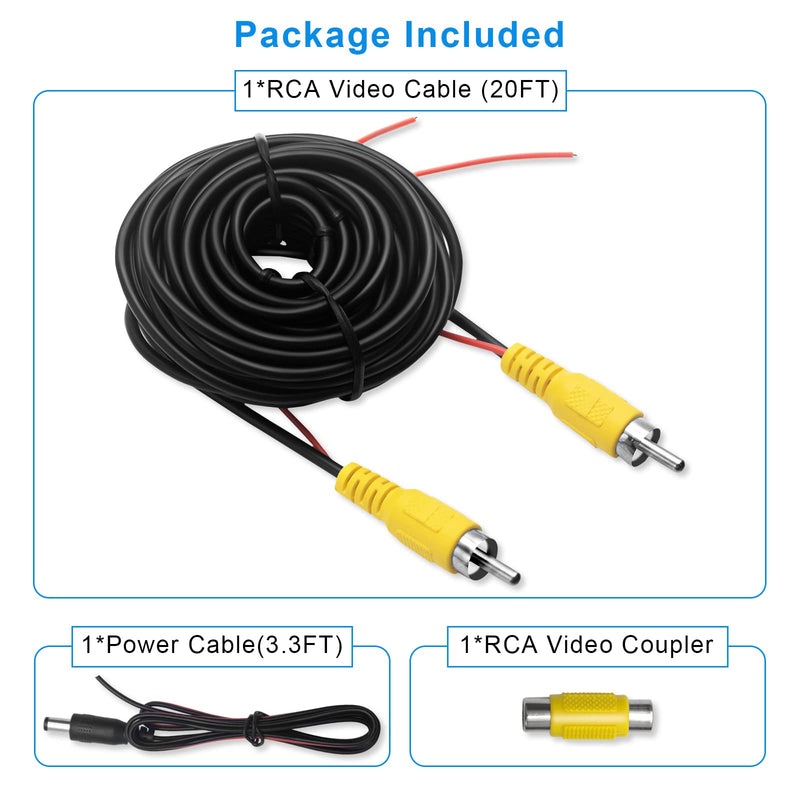 [Australia - AusPower] - Weuaste Professional Upgraded Double-Shielded RCA Video Cable for Monitor and Backup Rear View Camera Connection (20FT / 6M), AV Extension Cable with RCA Video Female to Female Coupler and Power Cable 