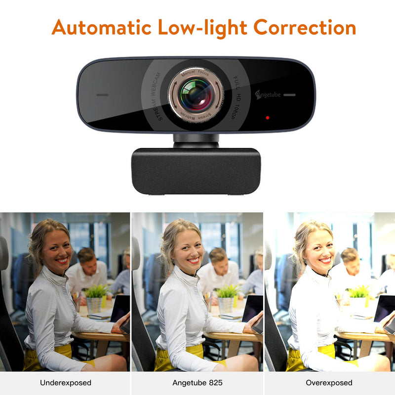 [Australia - AusPower] - Angetube 825 Full HD 1080P Webcam with Microphone, 100° Wide-Angle View and Low-Light Correction, Flexible Manual Focus, Plug and Play for Streaming, Conferencing, Video Chatting and More 
