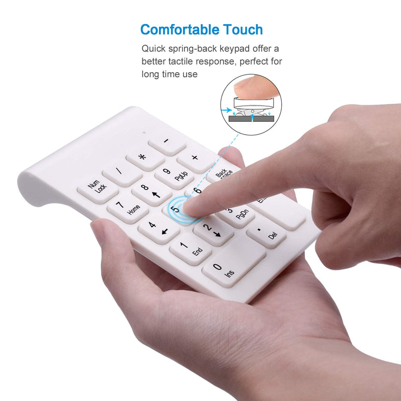 [Australia - AusPower] - Wireless Numeric Keypad, TRELC Mini 2.4G 18 Keys Number Pad, Portable Silent Financial Accounting Numeric Keypad Keyboard Extensions with Wireless Mouse for Laptop, PC, Desktop, Notebook (White) White 