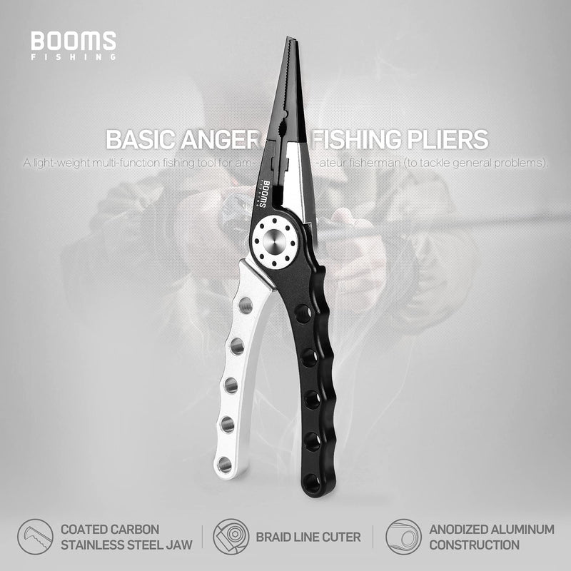 [Australia - AusPower] - Booms Fishing X1 Aluminum Fishing Pliers Saltwater, Surf Fishing Tackle Kit, Fishing Multitool Hook Remover Braided Fishing Line Cutting and Split Ring with Coiled Lanyard and Sheath Black&Silver 