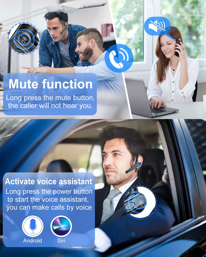 [Australia - AusPower] - Bluetooth Headset，Wireless Bluetooth Earpiece for Cell Phone 16Hrs HD Talktime CVC8.0 Dual Mic Noise Cancelling Hands Free Bluetooth Earpiece for Cell Phone iPhone Android Driving Business Office 