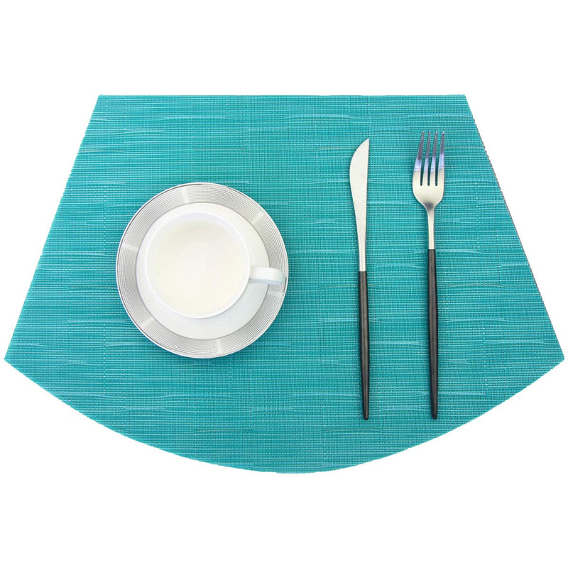 [Australia - AusPower] - pigchcy Wedge Shaped Placemats for Dining Table Cross-Weave Washable Vinyl Placemat Heat Resistant Round Table Mats Set of 4 (Teal Blue) 4pcs 12"x18" Bamboos: Aquamarine Blue 