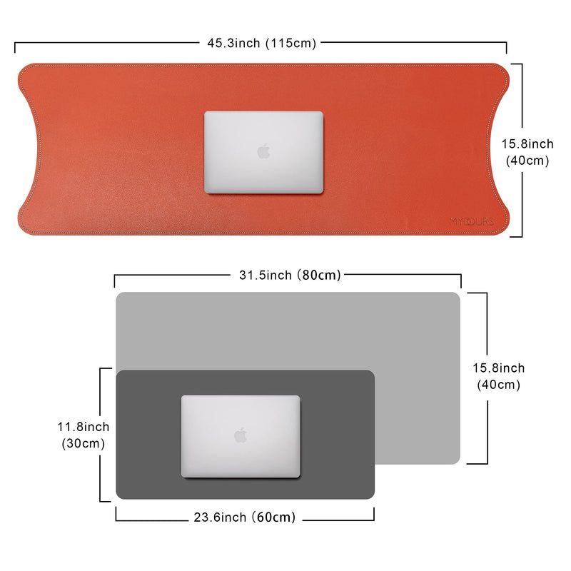 [Australia - AusPower] - Mydours 45.2" x 15.7" Large Leather Desk Mats for Keyboard and Mouse Pad, Waterproof Computer Desk Mouse Pad for Gaming, Writing, or Home Office Work (Orange) Orange 115x40cm 