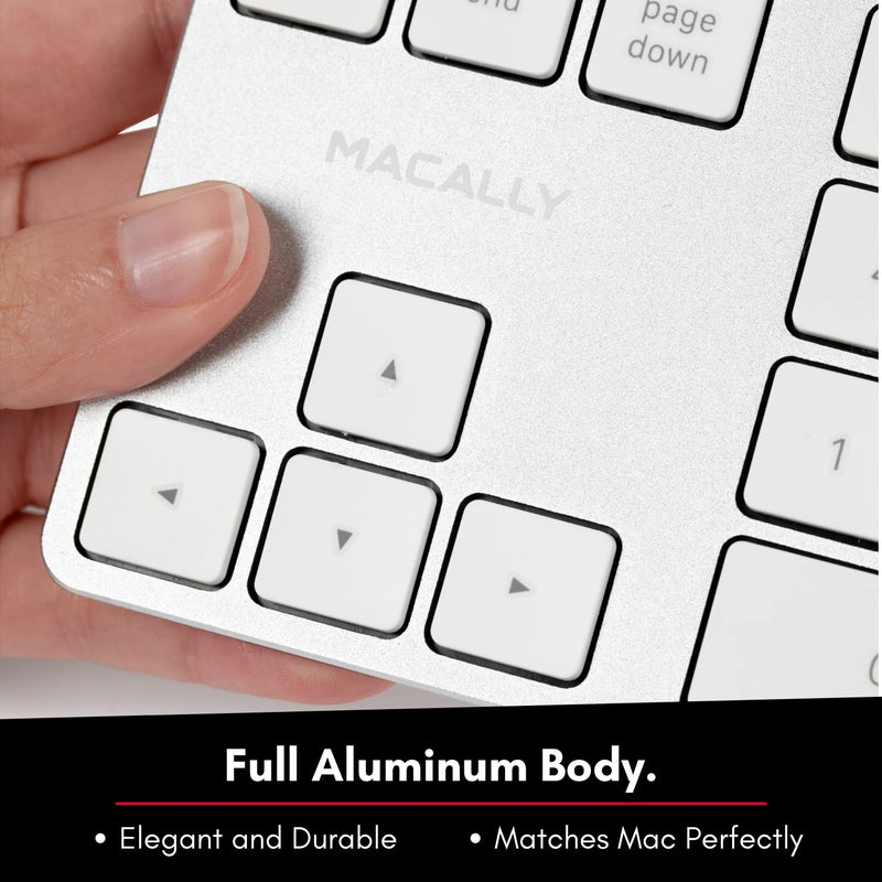 [Australia - AusPower] - Macally Bluetooth Number Pad for Laptop - Rechargeable Wireless Numeric Keypad - Slim 35 Key Wireless Number Pad for Data Entry, 10 Key Numpad Compatible with MacBook, iPad, Laptop, Windows, Android Silver 