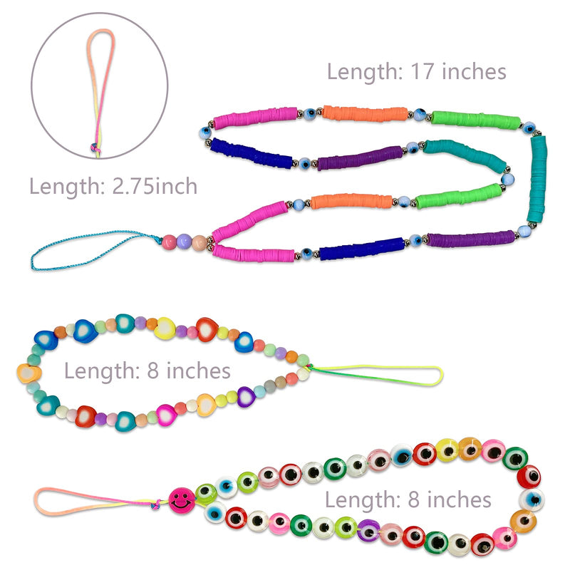 [Australia - AusPower] - Phone Charm Straps 6 Pack, Smiley Face Phone Charms Aesthetic Beaded Phone Lanyard Wrist Strap, Anti-Lost Phone Charm String Rainbow Fruit Polymer Clay Acrylic Phone Bracelet Strap for Women 