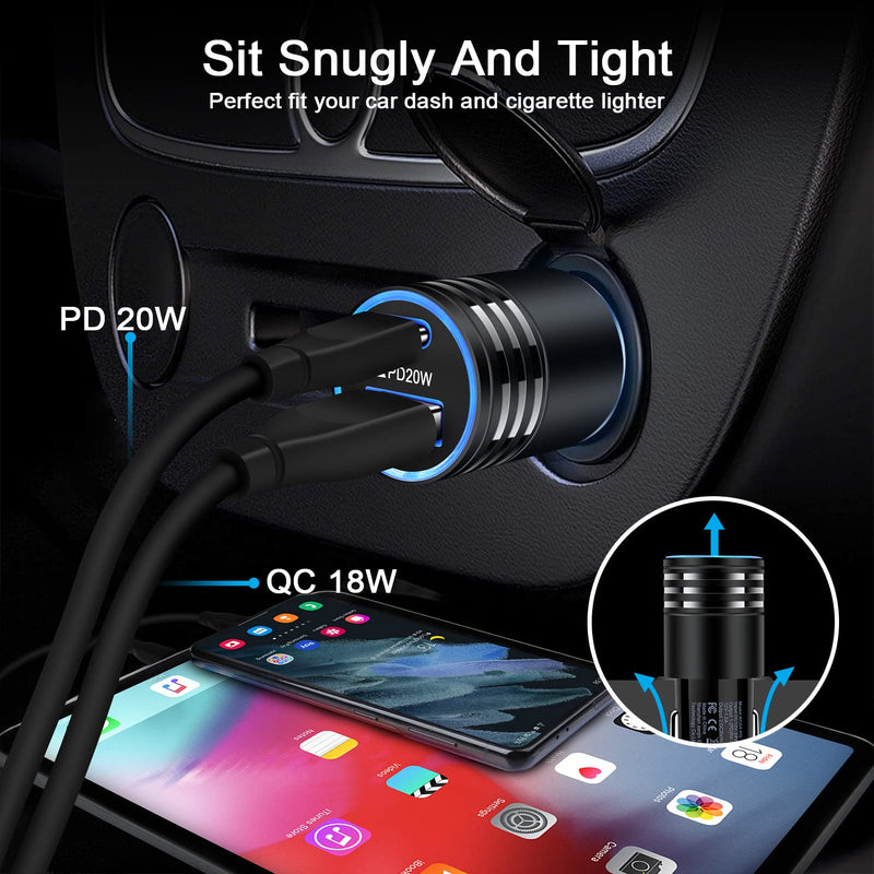 [Australia - AusPower] - USB C Car Charger,38W Fast USB Car Charger Adapter 20W PD&18W QC3.0 Dual Port Cigarette Lighter Charger for iPhone 13 12 11 Pro Max/Pro/Mini SE XR Xs X 8 Plus,Samsung Galaxy S21 S20 S10 S9 A51 A71 
