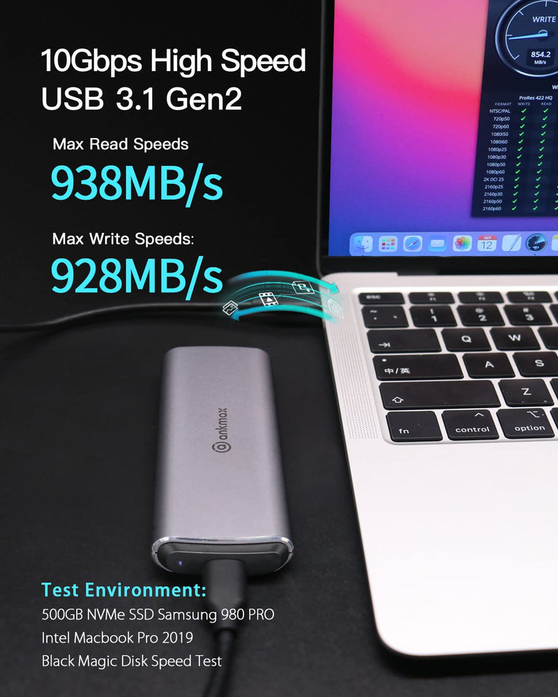 [Australia - AusPower] - Ankmax M.2 SSD Enclosure for M.2 PCIe NVMe and SATA SSDs , UC31M2 USB3.1 Gen2 10Gbps Interface Compatible with Thunderbolt 4/3 USB4.0/3.1/3.0, Tool-Free Aluminum External Hard Drive Enclosure 10Gbps NVMe/SATA M.2 SSD Enclosure 