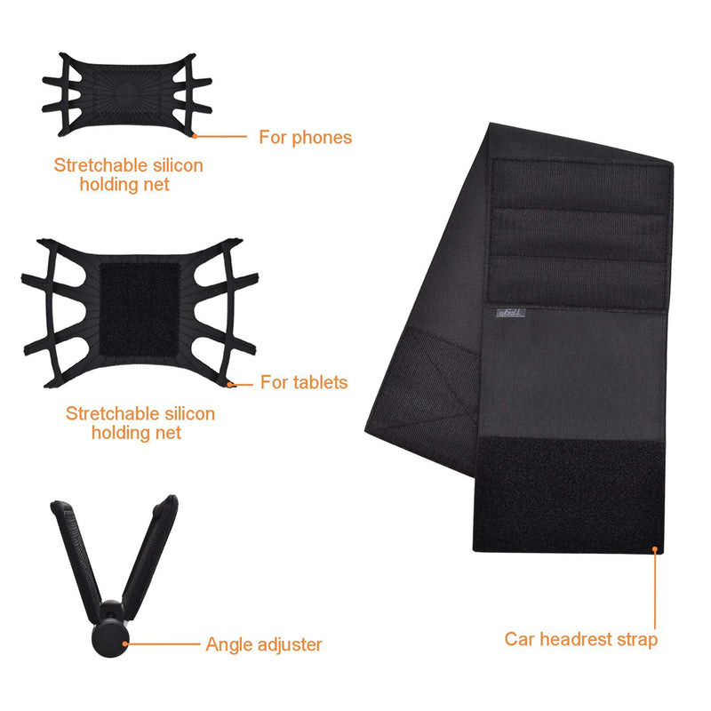 [Australia - AusPower] - TFY Car Headrest Mount for 7-10 inch Fire, Fire HD, Kindle, Kids Edition Tablets, Angle Adjustable Holder with Silicon Holding Net 