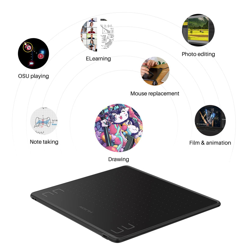 [Australia - AusPower] - HUION HS64 Graphics Drawing Tablet with Battery-Free Stylus 8192 Pressure Sensitivity 4 Customized Express Keys Glove for Beginner, 6.3×4 Inch OSU Tablet for Linux, Mac, Windows PC and Android 