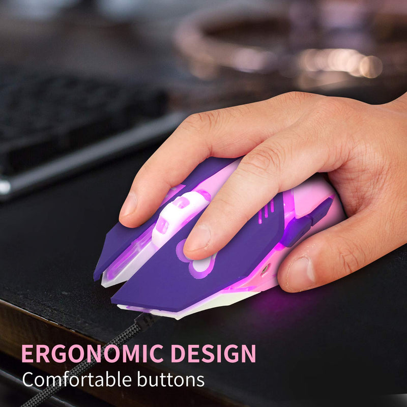 [Australia - AusPower] - Gaming Mouse,Pink Backlit Optical Game Mice Ergonomic USB Wired with 2400 DPI and 6 Buttons 4 Shooting for Computer/Win/Mac/Linux/Andriod/iOS. (Purple) purple 