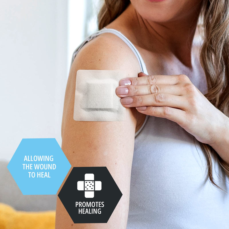 [Australia - AusPower] - Medpride 4'' X 4'' Foam Wound Dressing (10-Count) Sterile, Waterproof Silicone Adhesive Border | Home or Emergency Healing Support | Partial or Shallow Drainage Coverage | Gentle 4x4 Inch (Pack of 10) 