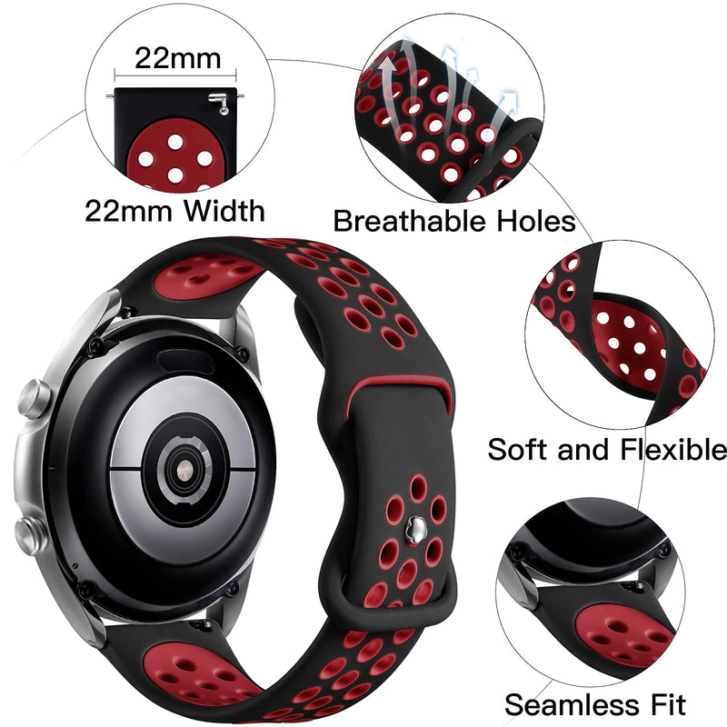 [Australia - AusPower] - Rubinom Compatible for Samsung Watch 3 Bands 45mm/Galaxy Watch Bands 46mm/Gear S3 Frontier/Classic Watch, 22mm Watch Band Quick Release Silicone Breathable Strap Wristband for Men, Black/Red, Large 